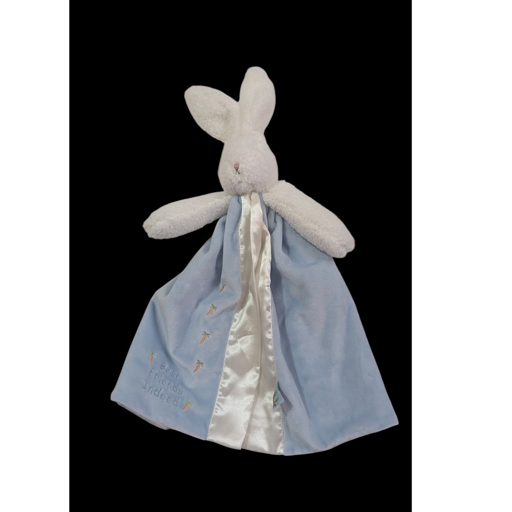 Bunnies By The Bay‎ Best Friends Indeed Bunny Security Blanket Blue White Satin